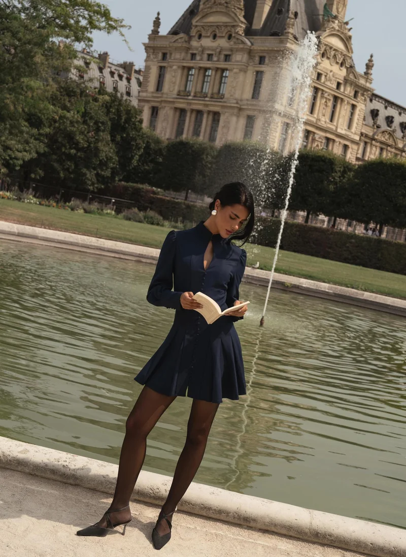 Lichi Fitted mini dress with shaped neckline and small buttons