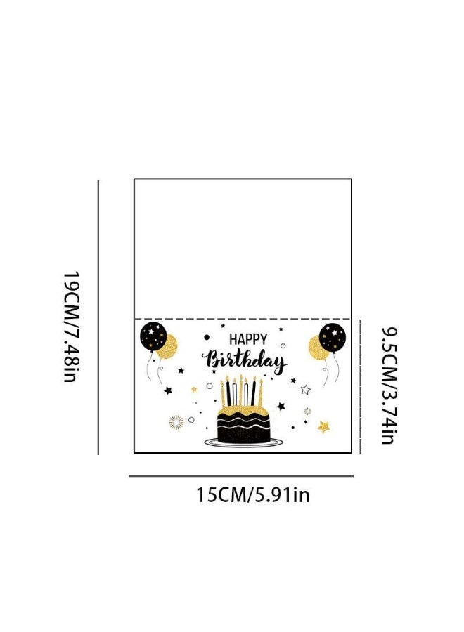 6 Designs White & Gold Happy Birthday Greeting Cards – Horizontal Cards with Envelopes & Stickers - Image 3