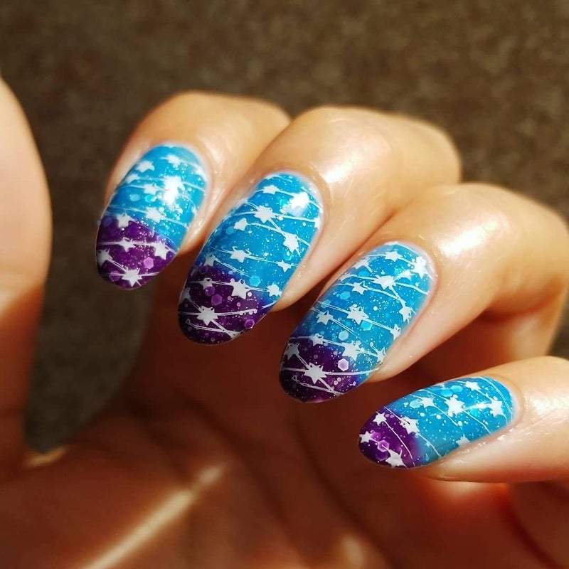 AIMEILI Soak Off U V LED Temperature Color Changing Chameleon Gel Nail Polish - Glitter Purple to Glitter Blue Full Shimmer/Diamond (TC06) 10ml - Image 4