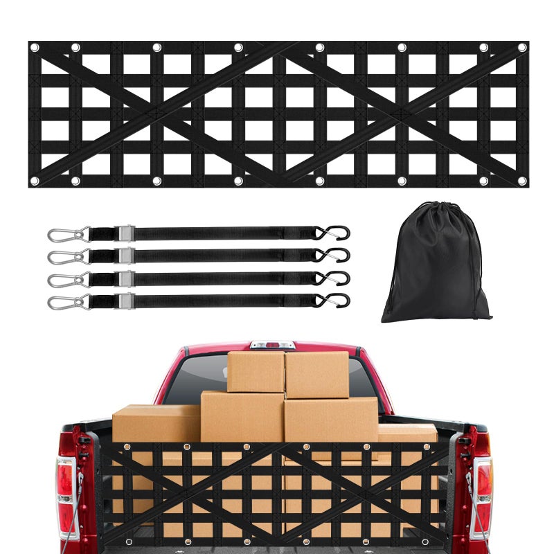 Xishuihe Heavy Duty Tailgate Net for Truck Bed, Cargo Net with 4 Adjustable Buckle Straps, Durable Nylon Tailgate net Compatible with Jeep, Pickup, Truck, Boat, SUV, 59" x 18" - Image 1