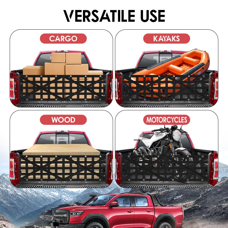 Xishuihe Heavy Duty Tailgate Net for Truck Bed, Cargo Net with 4 Adjustable Buckle Straps, Durable Nylon Tailgate net Compatible with Jeep, Pickup, Truck, Boat, SUV, 59" x 18" - Image 5