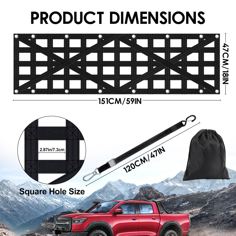Xishuihe Heavy Duty Tailgate Net for Truck Bed, Cargo Net with 4 Adjustable Buckle Straps, Durable Nylon Tailgate net Compatible with Jeep, Pickup, Truck, Boat, SUV, 59" x 18" - Image 2