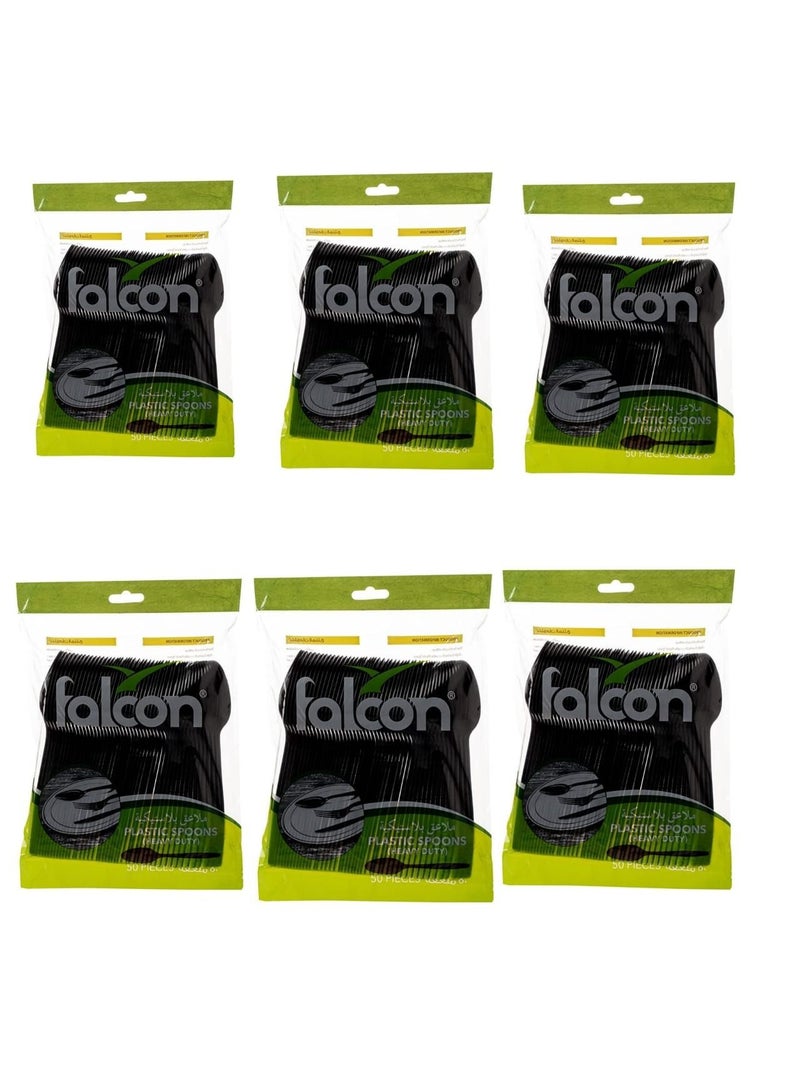 Falconpack pack OF 6 X 50 Pcs falcon Heavy Duty Plastic spoons Black 300 pcs - Image 1