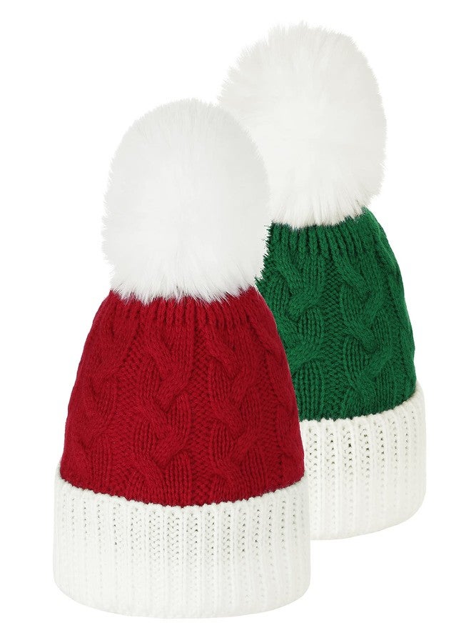 American Trends Christmas Santa Hat for Children Xmas Kids Knit Hat Soft Warm Baby Beanie for Baby Toddler Infant, White&green&red, 6-36Months - Image 2