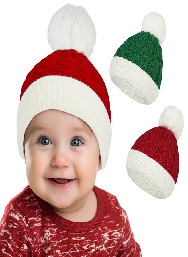 American Trends Christmas Santa Hat for Children Xmas Kids Knit Hat Soft Warm Baby Beanie for Baby Toddler Infant, White&green&red, 6-36Months - Image 1