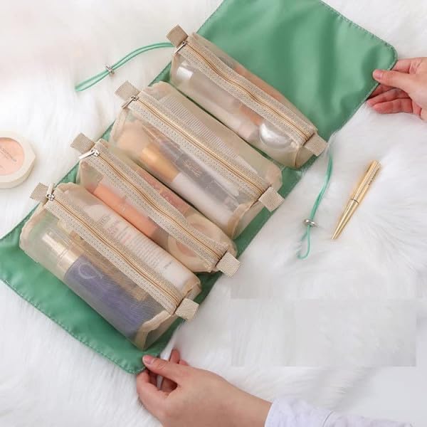 Zerolex Roll Up Makeup Bag Hanging Toiletry Bag 4 in 1 Detachable Cosmetic Bag 4 Removable Storage Bags Travel Makeup Organizer Bags for Women Men - Image 2