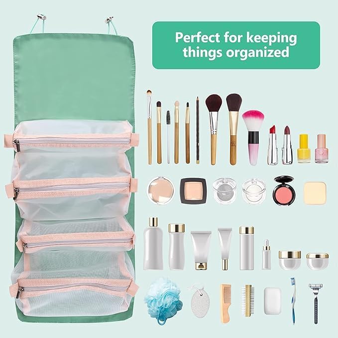 Zerolex Roll Up Makeup Bag Hanging Toiletry Bag 4 in 1 Detachable Cosmetic Bag 4 Removable Storage Bags Travel Makeup Organizer Bags for Women Men - Image 3