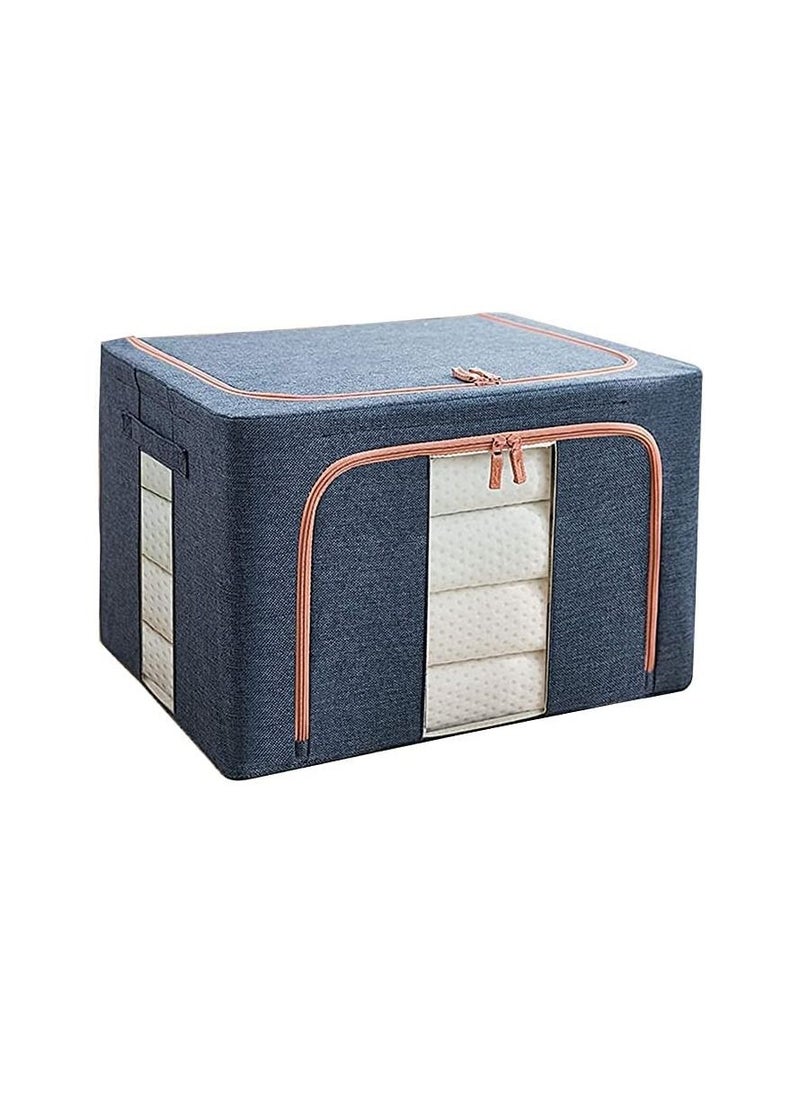 Spaceshoop - Foldable Storage Box with Lids Clothes Storage Bag with Handles and Clear Window Linen Fabric Foldable Closet Organizer for Clothes Blankets Comforters  100L - Image 1
