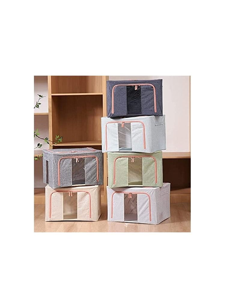 Spaceshoop - Foldable Storage Box with Lids Clothes Storage Bag with Handles and Clear Window Linen Fabric Foldable Closet Organizer for Clothes Blankets Comforters  100L - Image 1