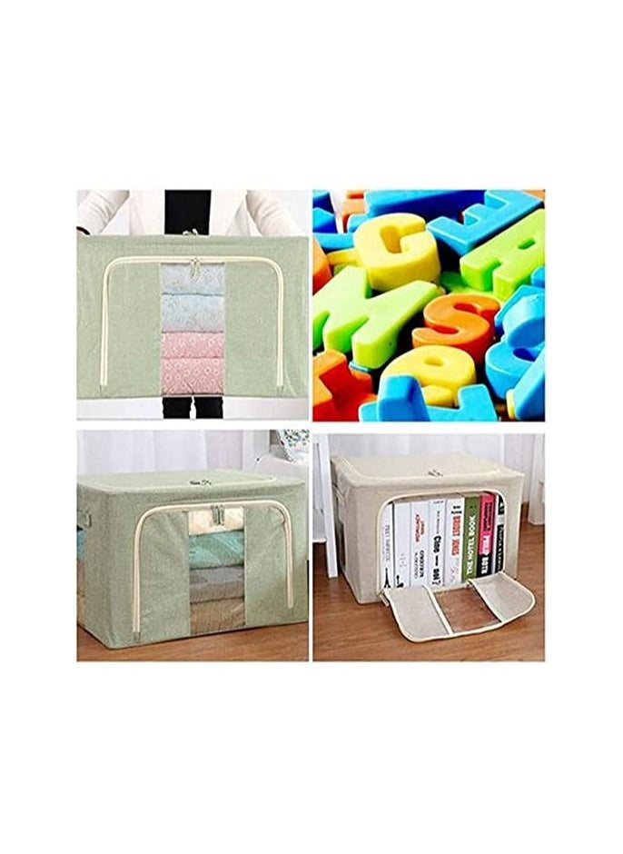 Spaceshoop - Foldable Storage Box with Lids Clothes Storage Bag with Handles and Clear Window Linen Fabric Foldable Closet Organizer for Clothes Blankets Comforters  100L - Image 1