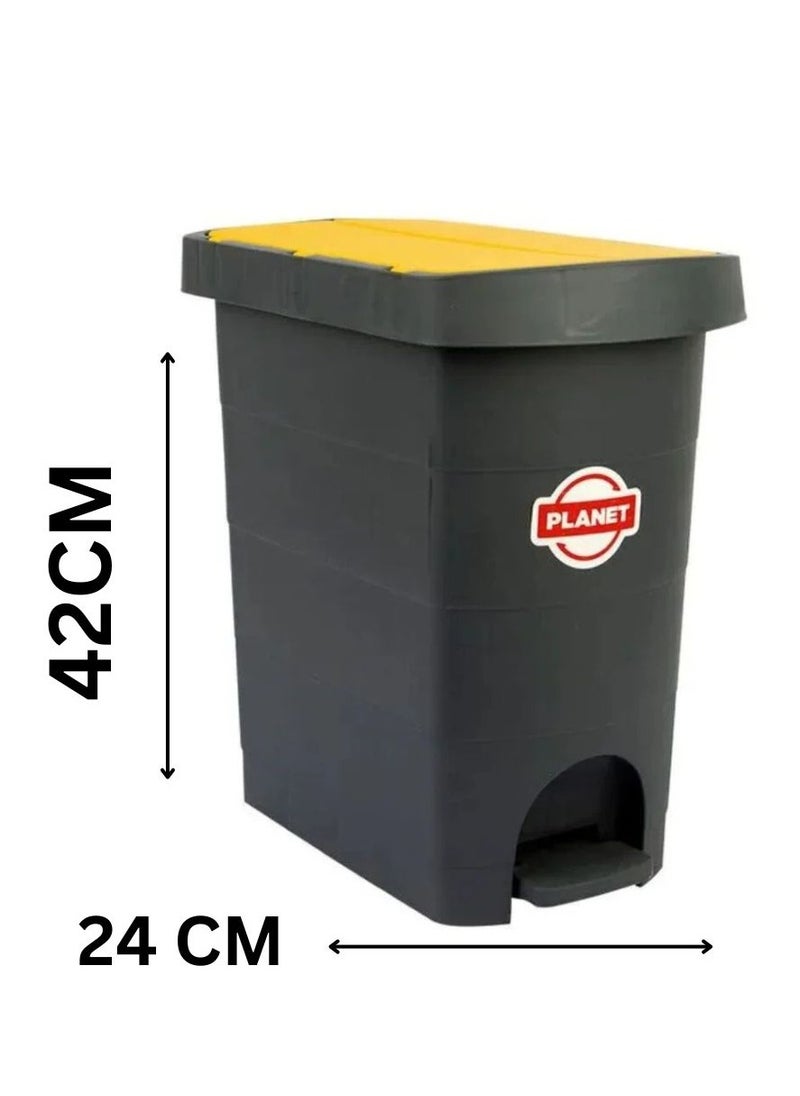 PLANET - Planet Slim Pedal Bin, Trash Basket with Double Swing Lid, Foot Pedal Motion With Inner Handeled Bucket, Made of Hard Plastic Material, Yellow (20 Liter) - Image 1