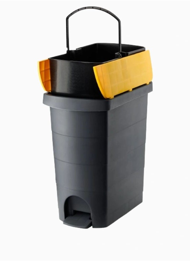 PLANET - Planet Slim Pedal Bin, Trash Basket with Double Swing Lid, Foot Pedal Motion With Inner Handeled Bucket, Made of Hard Plastic Material, Yellow (20 Liter) - Image 1
