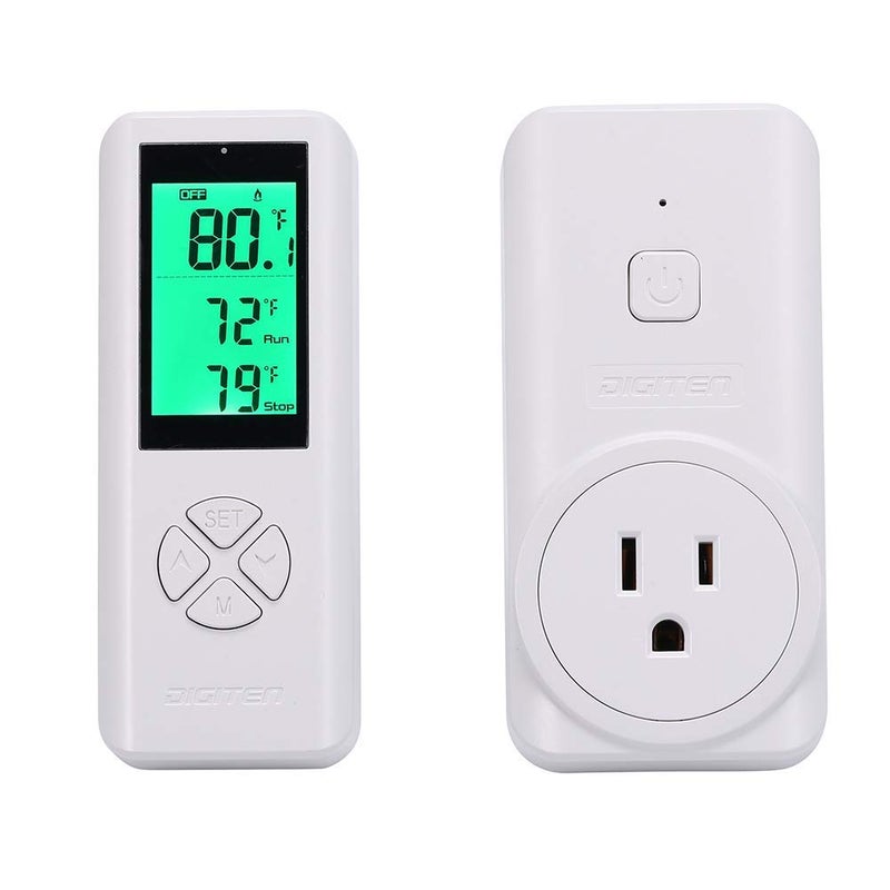 DIGITEN WTC100 Wireless Thermostat Outlet Digital Temperature Controller Plugin Thermostat CoolingHeating Remote Control Buildin Temp Sensor Greenhouse Thermostat Reptile Temperature Controller