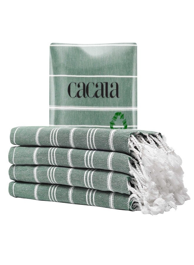 Cacala Turkish Hand Towels with Hanging Loop (23 x 36) Set of 4-100% Cotton Kitchen Towel Quick Dry Prewashed for Soft Feel Decorative Towels for Gym, Yoga, Bath and Kitchen - ArmyGreen - Image 1