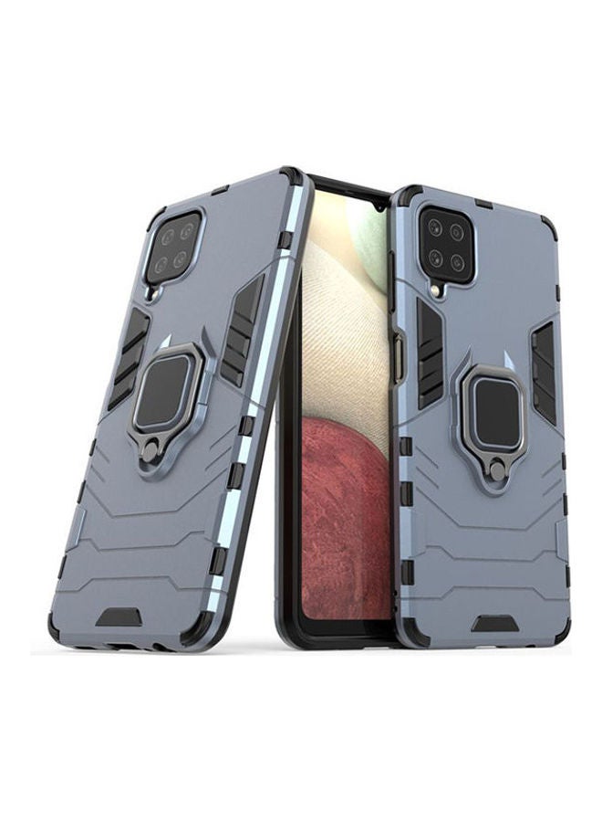 Alyashmac For Samsung Galaxy A12 Iron Man  Casing Luxury Tpu Protective Hard Case Cover With Finger Ring Holder Shockproof Blue