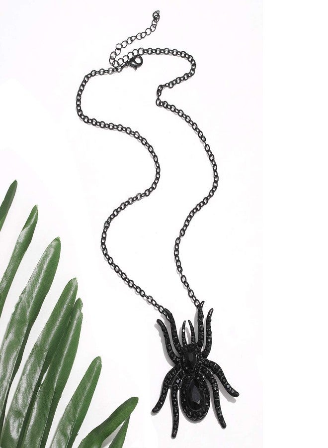 MOLOCH Halloween Spider Jewelry Set Crystal Tarantula Pendant Necklaces Spider Web Dangle Earrings Set Halloween Party Costume Jewelry for Women (Black) - Image 2