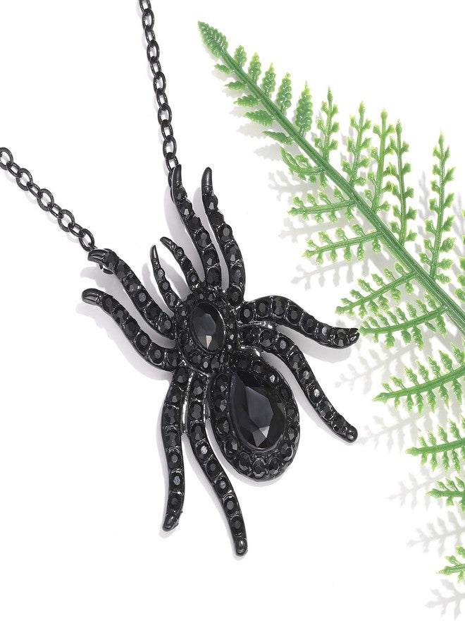 MOLOCH Halloween Spider Jewelry Set Crystal Tarantula Pendant Necklaces Spider Web Dangle Earrings Set Halloween Party Costume Jewelry for Women (Black) - Image 4