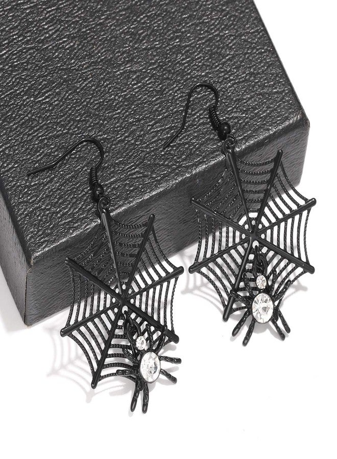 MOLOCH Halloween Spider Jewelry Set Crystal Tarantula Pendant Necklaces Spider Web Dangle Earrings Set Halloween Party Costume Jewelry for Women (Black) - Image 3