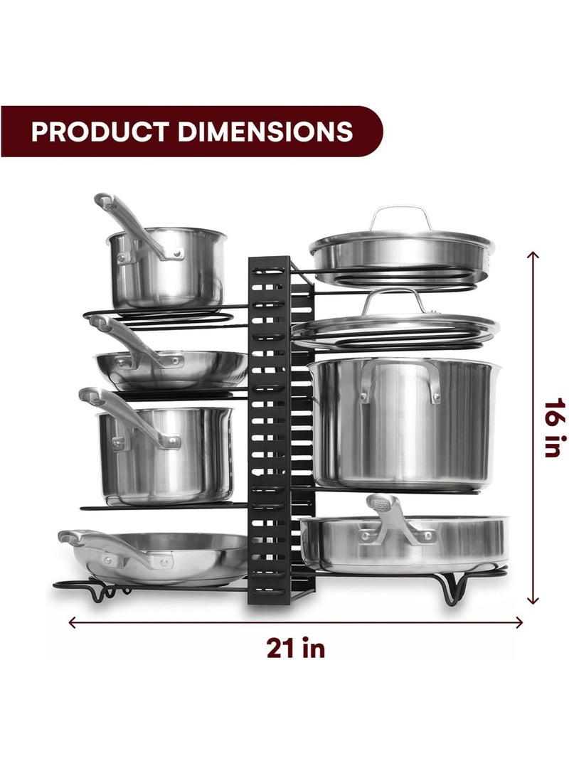 Pot Rack Organizer, 8 Tiers Adjustable Pots and Pans Organizer for Kitchen Cabinet and Counter with 3DlY Methods Black - Image 3