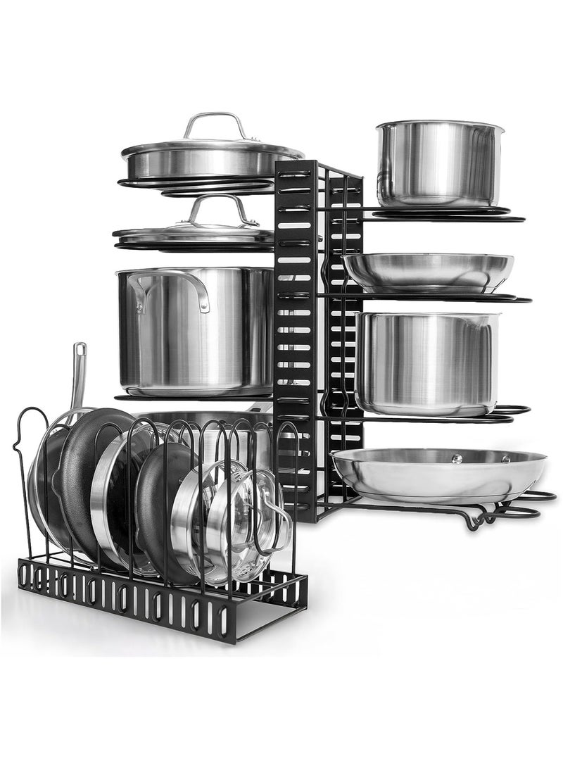 Pot Rack Organizer, 8 Tiers Adjustable Pots and Pans Organizer for Kitchen Cabinet and Counter with 3DlY Methods Black - Image 1