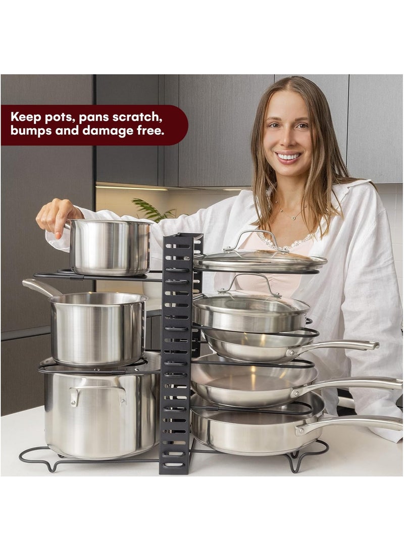 Pot Rack Organizer, 8 Tiers Adjustable Pots and Pans Organizer for Kitchen Cabinet and Counter with 3DlY Methods Black - Image 2
