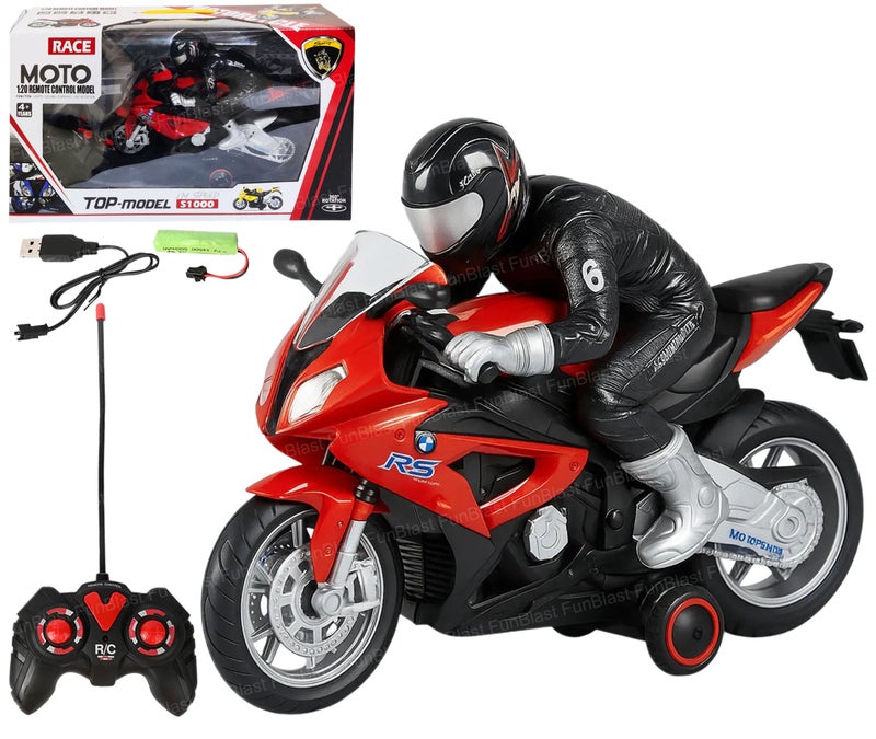 FunBlast RC Motorcycle for Kids – Remote Control Racing Bike Toy with Rider, Lights, Sound & Rechargeable Battery – 1:20 Scale Motorbike for 3+ Year Old Boys & Girls (Red) - Image 1