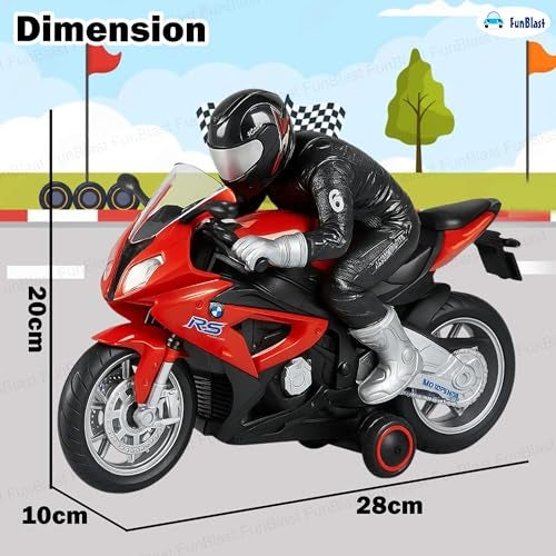 FunBlast RC Motorcycle for Kids – Remote Control Racing Bike Toy with Rider, Lights, Sound & Rechargeable Battery – 1:20 Scale Motorbike for 3+ Year Old Boys & Girls (Red) - Image 3