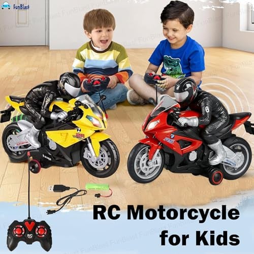 FunBlast RC Motorcycle for Kids – Remote Control Racing Bike Toy with Rider, Lights, Sound & Rechargeable Battery – 1:20 Scale Motorbike for 3+ Year Old Boys & Girls (Red) - Image 4