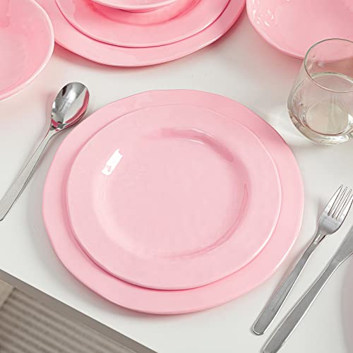 LEHAHA Pink Dishes Melamine Dinnerware Sets, 12 Piece Kitchen Plates and Bowls Dinnerware Sets, Lightweight, BPA free Melamine Dishes for Girls, Valentine's Day, Mother's Day. - Image 3