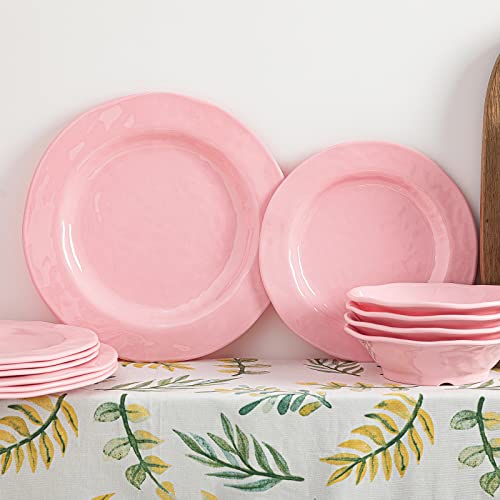 LEHAHA Pink Dishes Melamine Dinnerware Sets, 12 Piece Kitchen Plates and Bowls Dinnerware Sets, Lightweight, BPA free Melamine Dishes for Girls, Valentine's Day, Mother's Day. - Image 4