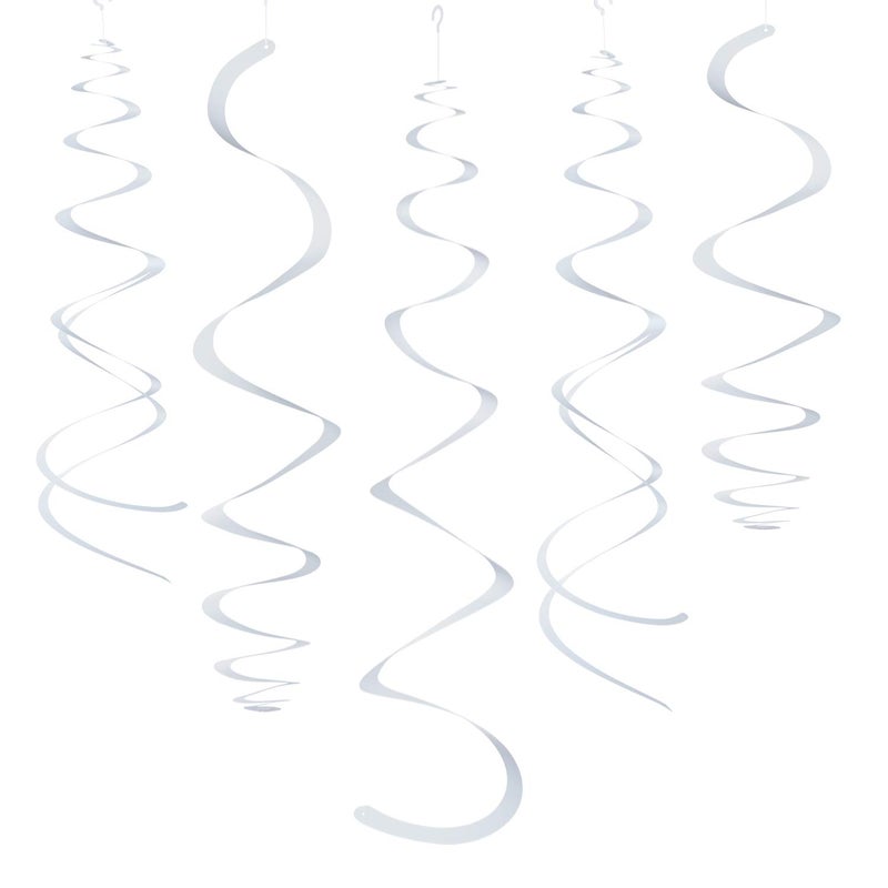 White Party Hanging Swirl Decorations Plastic Streamer for Ceiling Pack of 28
