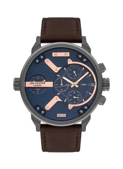 Lee Cooper ساعة كوبر لي للرجال بحركة كوارتز، عرض متعدد الوظائف وحزام جلد - LC07491.092، بني داكن 