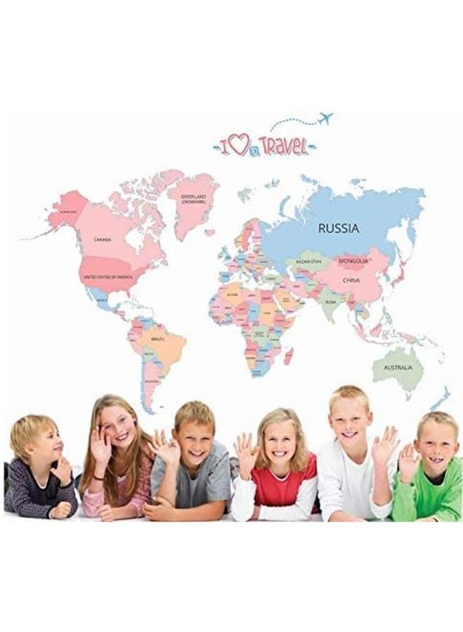Kids Bedroom DIY Wall Sticker World Map Home Bedroom Room Decor Removable Wall Decal Poster Decoration (Colorful) - Image 1