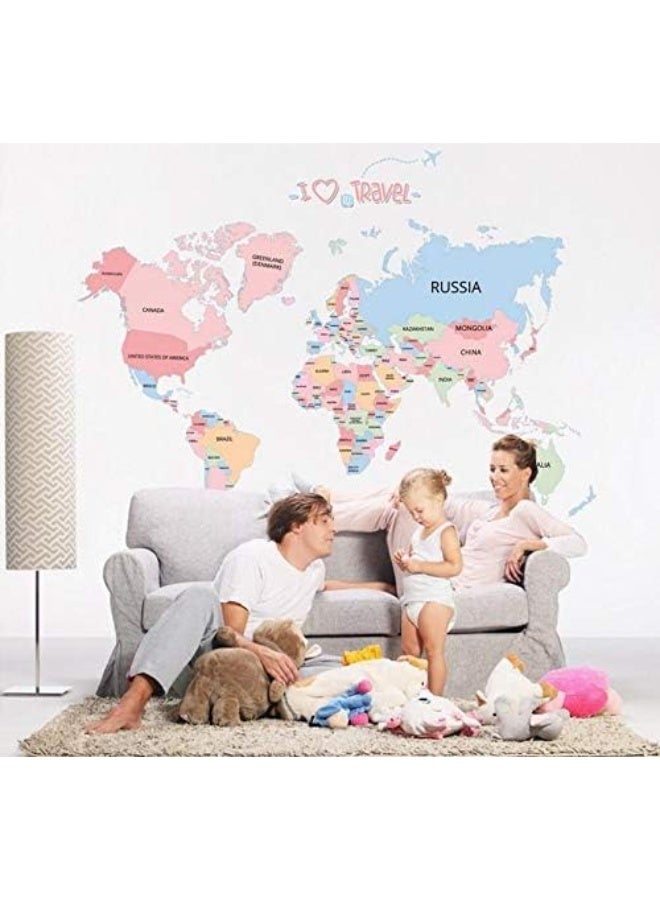 Kids Bedroom DIY Wall Sticker World Map Home Bedroom Room Decor Removable Wall Decal Poster Decoration (Colorful) - Image 2