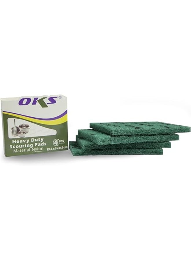 OKS 4 Pcs Heavy Duty Green Nylon Scouring Pads - Commercial Grade Scrubbers for Pots, Pans & Stubborn Grease | 13.5×9×0.8cm - Image 3
