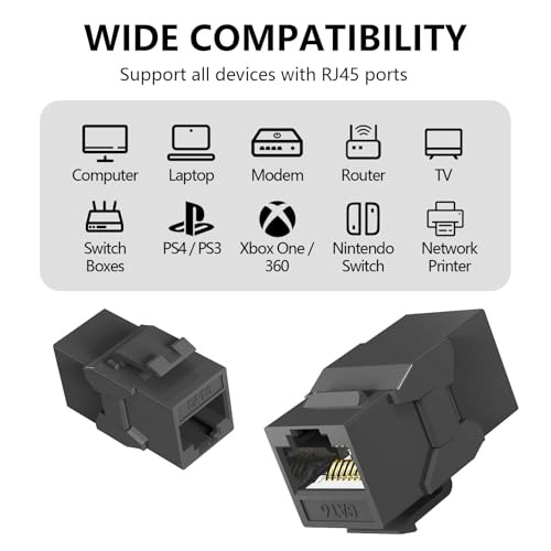Jadaol 25Pack RJ45 Cat6 Keystone Couplers [UL Listed], Female to Female Inline Couplers, 10Gbps Patch Cable Extension, UTP Ethernet Lan Coupler, Cat6 Cable Connector for Patch Panel, Wall Plate, Black - Image 2