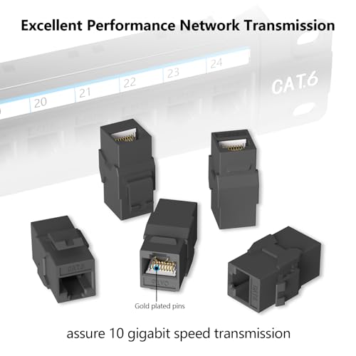 Jadaol 25Pack RJ45 Cat6 Keystone Couplers [UL Listed], Female to Female Inline Couplers, 10Gbps Patch Cable Extension, UTP Ethernet Lan Coupler, Cat6 Cable Connector for Patch Panel, Wall Plate, Black - Image 4