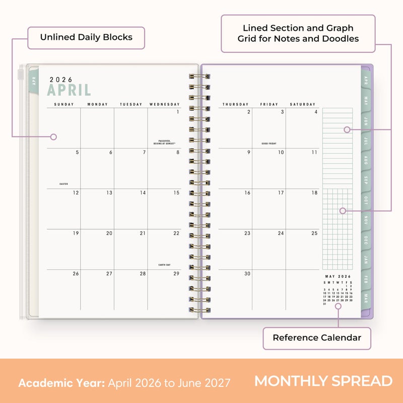Blue Sky Brook Gossen 15 Month 2026-2027 Weekly and Monthly Academic Year Planner Calendar, April 2026 - June 2027, 5" x 8", Flexible Cover With Zip Pouch, Wirebound, Laminated Tabs, Storage Pocket, Daisy Checkers - Image 4