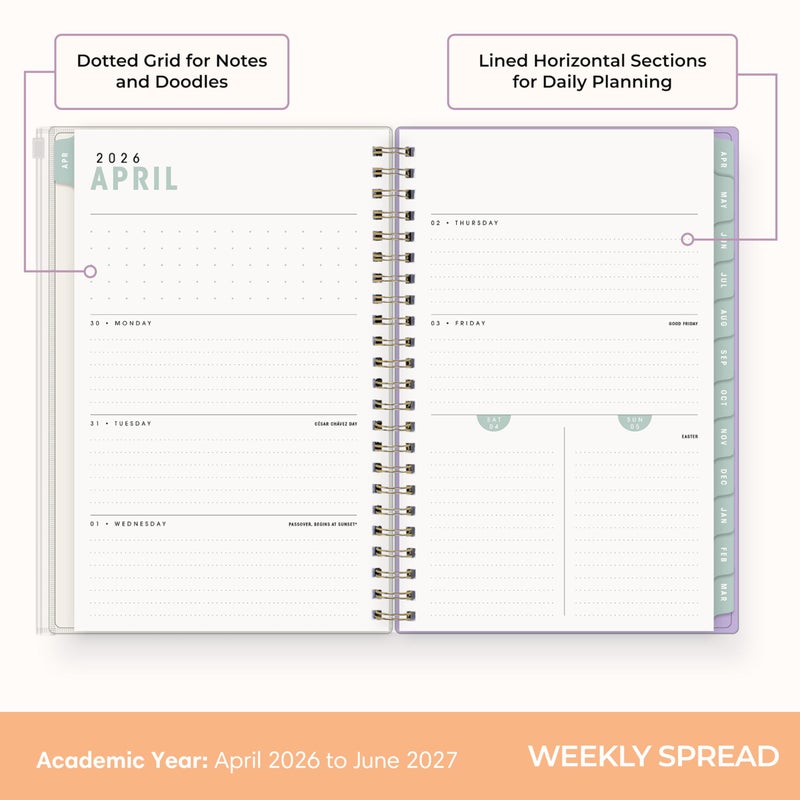 Blue Sky Brook Gossen 15 Month 2026-2027 Weekly and Monthly Academic Year Planner Calendar, April 2026 - June 2027, 5" x 8", Flexible Cover With Zip Pouch, Wirebound, Laminated Tabs, Storage Pocket, Daisy Checkers - Image 3
