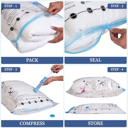 HomeStrap Vacuum Storage Bags with Pump (Pack of 5) 2 Small 2 Medium 1 Large |Airtight and Reusable Space Saver Double Ziplock Compression Bags with Vacuum Pump|Creates 4x More Space for Clothes - Image 5