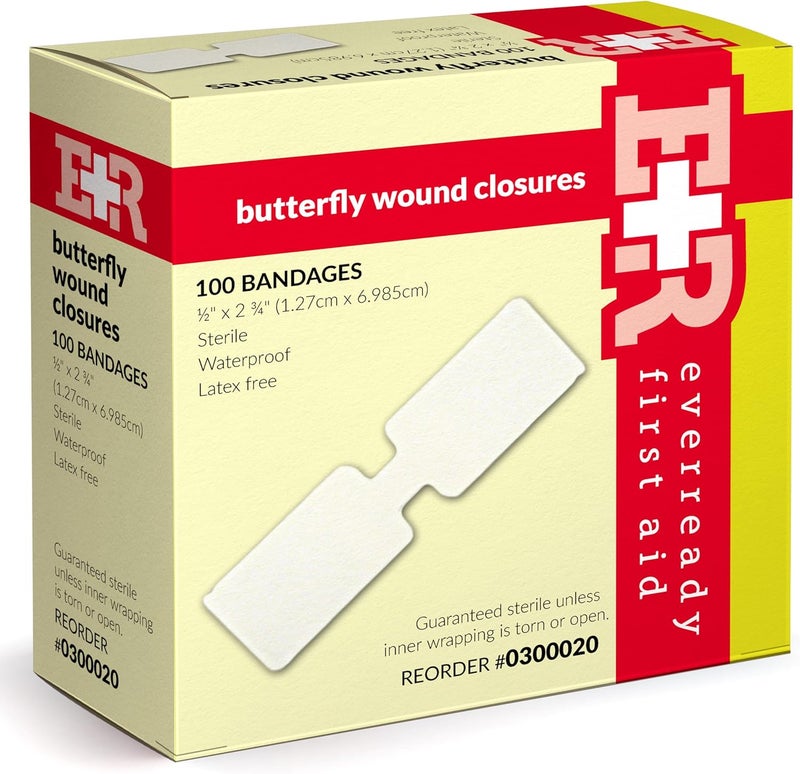 Ever Ready First Aid Sterile Butterfly Strips Individually Wrapped Wound Closure Bandages for Small Wounds Protection  x 2   100 Count - Image 1