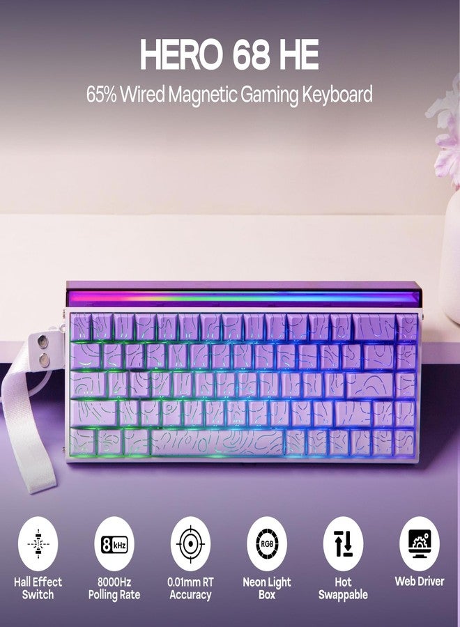 EPOMAKER Aula Hero 68 HE Wired Magnetic Gaming Keyboard, 0.01mm Adjustable Actuation, Rapid Hall Effect Switch, 8kHz Polling, 5-Layer Sound Dampening, RGB Box & Backlight (Purple) - Image 3