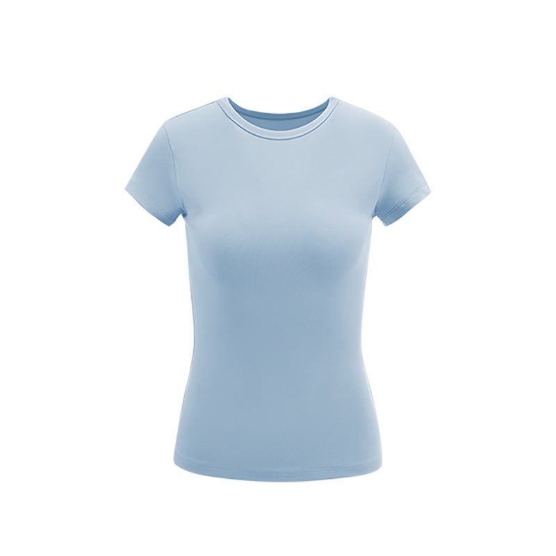Teeshe Women''s Round Neck Slim Fit T-Shirt 26 Spring/Summer Spicy Girl Style Waist-Cinching Slimming Sports Base Shirt in Macaron Colors - Image 1