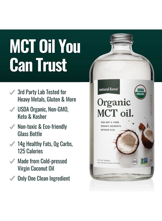 Natural Force Organic MCT Oil – Pure Glass Bottle – Made from 100% Cold Pressed Virgin Coconut Oil + Certified Keto, Paleo, Kosher, Vegan & Non-GMO – Lab Tested for Quality and Purity - 32 Ounce - Image 4