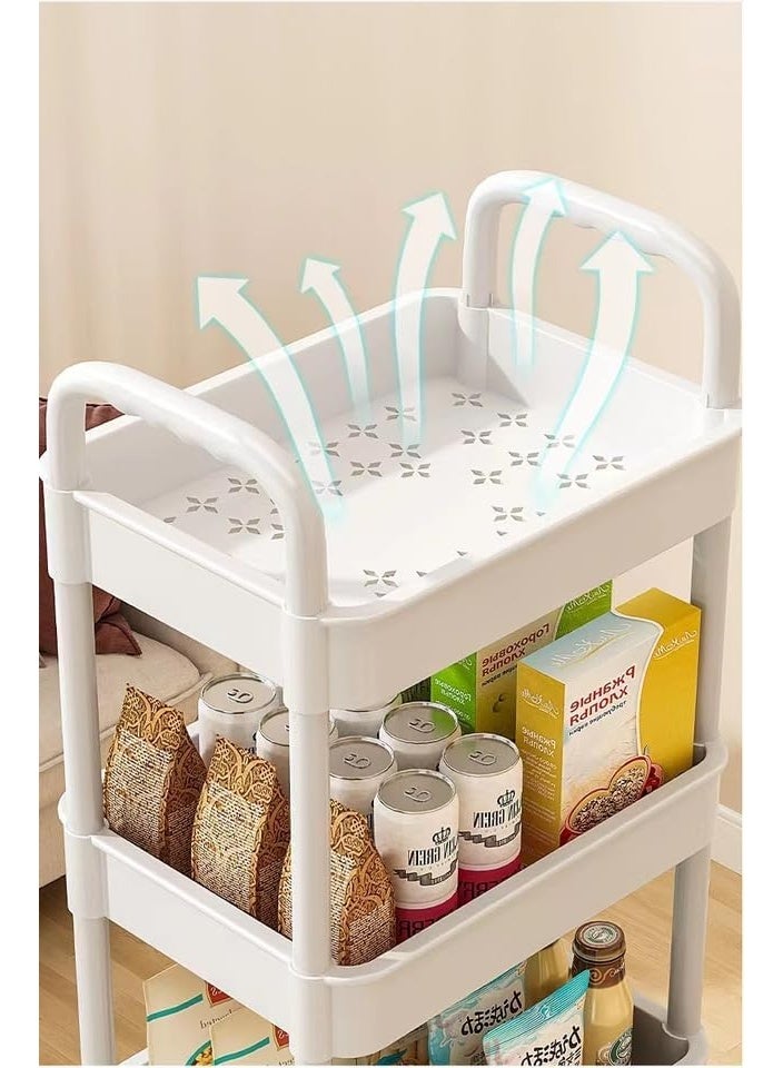 DIOTTI 3-Tier Rolling Utility Cart with Handle, Plastic Storage Trolley on Wheels, Multi-Functional Organizer for Kitchen, Office, Living Room, Bathroom(30*20*60cm) - Image 4