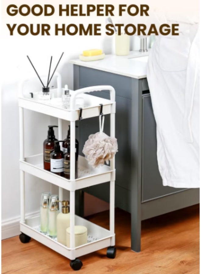 DIOTTI 3-Tier Rolling Utility Cart with Handle, Plastic Storage Trolley on Wheels, Multi-Functional Organizer for Kitchen, Office, Living Room, Bathroom(30*20*60cm) - Image 3