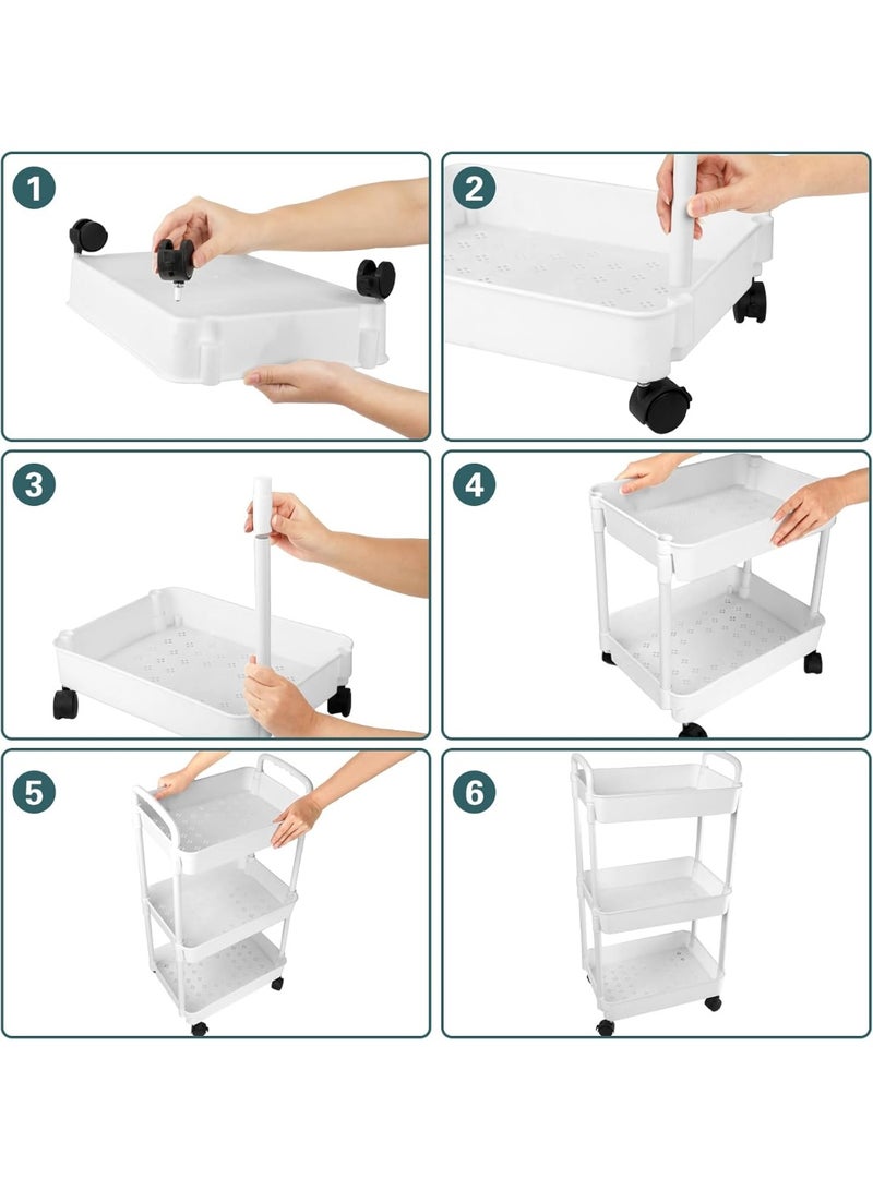 DIOTTI 3-Tier Rolling Utility Cart with Handle, Plastic Storage Trolley on Wheels, Multi-Functional Organizer for Kitchen, Office, Living Room, Bathroom(30*20*60cm) - Image 5