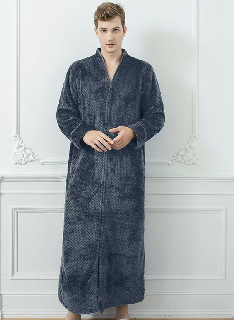 إسكدنيا جنس واحد الشتاء طويل سميكة زيبر فستان ليلي فلانيل رداء حمام بيجاما رمادي داكن - Image 1