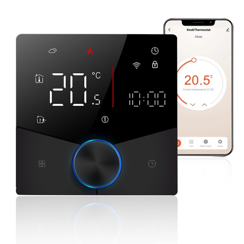 Smart Thermostat: Black Embedded 5+1+1 Weekly Programmable Digital Thermostat - WiFi & Voice Control Room Thermostat for Home Indoor Gas Boiler Heating - Image 1