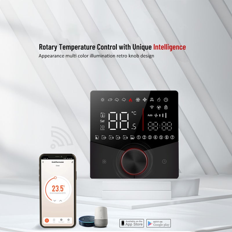 Smart Thermostat: Black Embedded 5+1+1 Weekly Programmable Digital Thermostat - WiFi & Voice Control Room Thermostat for Home Indoor Gas Boiler Heating - Image 2